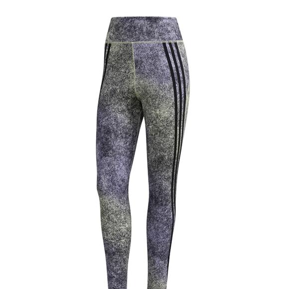 ADIDAS Yellow Purple Black 3 Stripe Climalite Elastic Waist Training Leggings XS - Picture 1 of 10